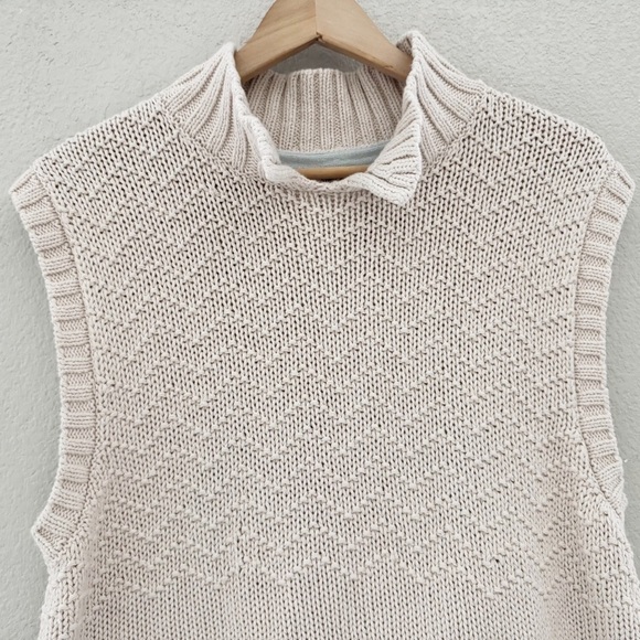 Free People Winding Road Tank Vest Chunky Knit Tan Pullover Preppy Casual L - Picture 7 of 14